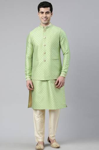 Mint green banarasi jacquard jacket and kurta set