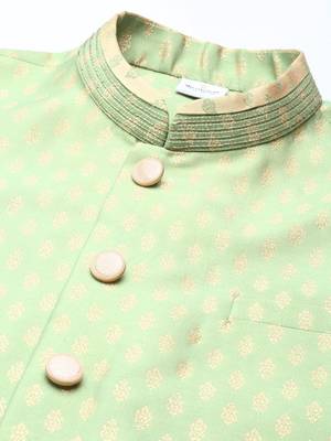 Mint green banarasi jacquard jacket and kurta set 2