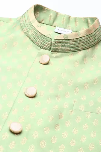 Mint green banarasi jacquard jacket and kurta set