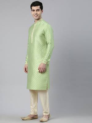 Mint green banarasi jacquard jacket and kurta set 3