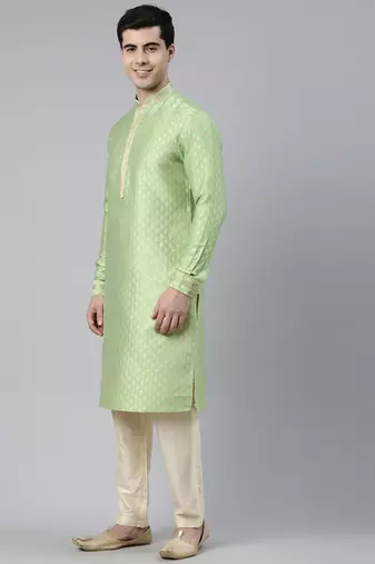 Mint green banarasi jacquard jacket and kurta set