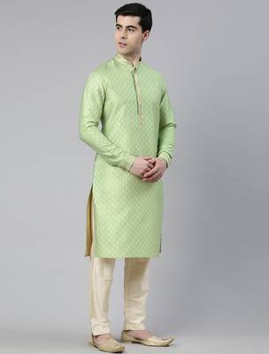 Mint green banarasi jacquard jacket and kurta set 4