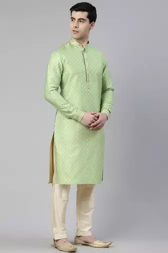 Mint green banarasi jacquard jacket and kurta set