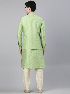 Mint green banarasi jacquard jacket and kurta set 5