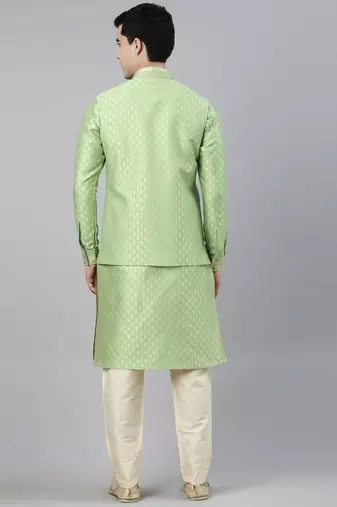 Mint green banarasi jacquard jacket and kurta set