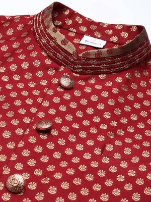 Scarlet red brocade jacket and kurta set 2