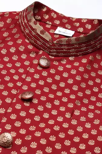 Scarlet red brocade jacket and kurta set