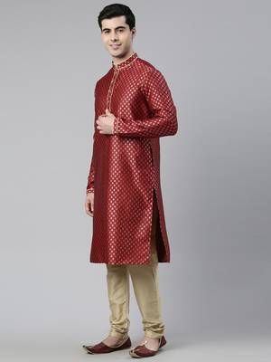 Scarlet red brocade jacket and kurta set 3