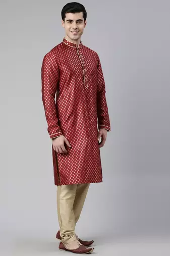 Scarlet red brocade jacket and kurta set