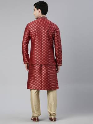 Scarlet red brocade jacket and kurta set 5