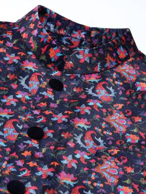 Midnight blue velvet  pashmina printed  jacket with pink kurta 2