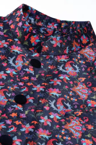 Midnight blue velvet  pashmina printed  jacket with pink kurta