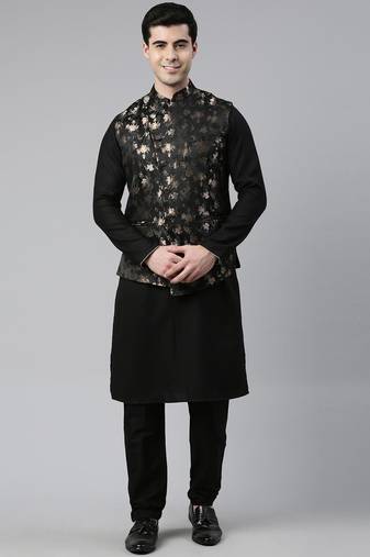 Black gold jacquard print with black kurta