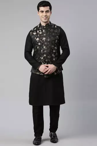 Black gold jacquard print with black kurta