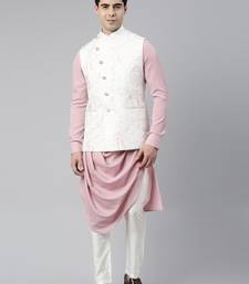 Cream pink printed jacket with pink draped kurta