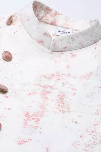 Cream pink printed jacket with pink draped kurta