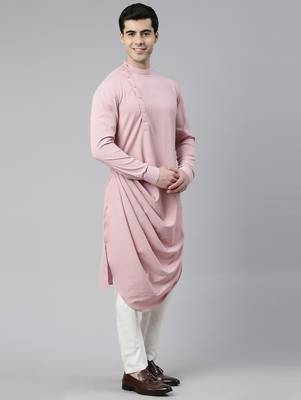 Cream pink printed jacket with pink draped kurta 4