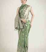 Green color banarasi satin silk zari weaving work saree