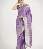 Lavender color banarasi satin silk zari weaving work saree