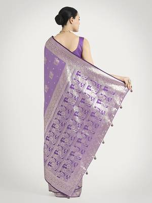 Lavender color banarasi satin silk blend zari weaving work saree 3