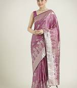 Rose pink color banarasi satin silk zari weaving festival saree