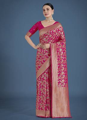 Banarasi silk blend rani pink zaal pattern with zari weaving work saree 1