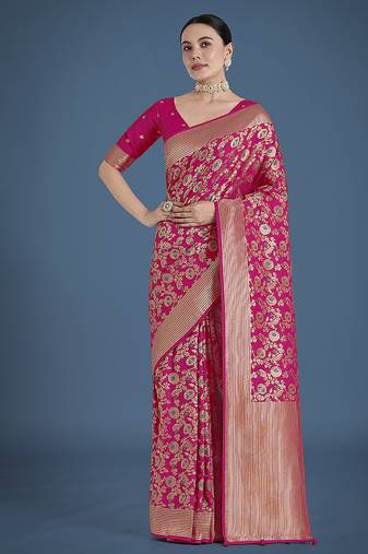 Banarasi silk rani pink zaal pattern traditional saree
