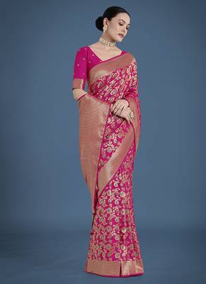 Banarasi silk blend rani pink zaal pattern with zari weaving work saree 2