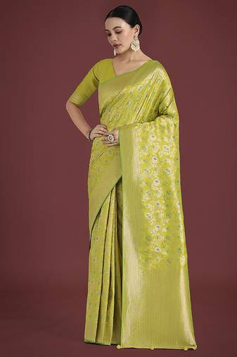 Banarasi silk parrot green zaal pattern traditional saree