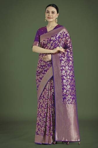 Banarasi silk purple zaal pattern traditional saree