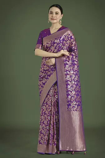 Banarasi silk purple zaal pattern traditional saree