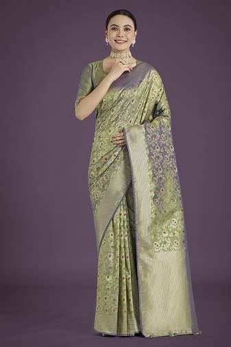 Banarasi silk olive zaal pattern traditional saree