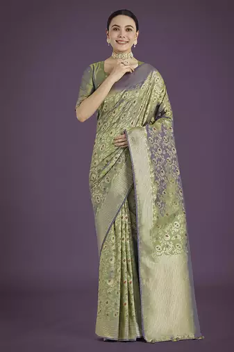 Banarasi silk olive zaal pattern traditional saree