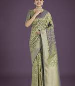 Banarasi silk olive zaal pattern traditional saree