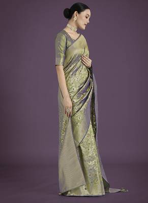 Banarasi silk blend olive zaal pattern with zari weaving work saree 2