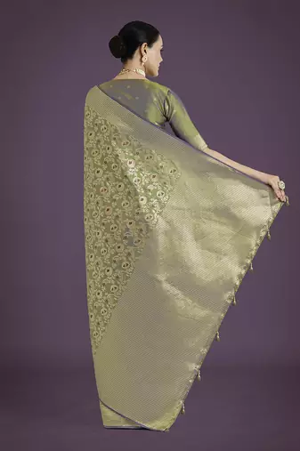 Banarasi silk blend olive zaal pattern with zari weaving work saree