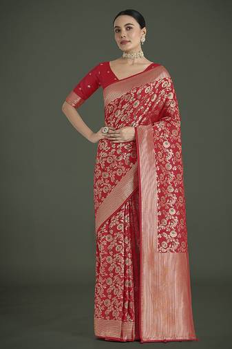 Banarasi silk red zaal pattern traditional saree