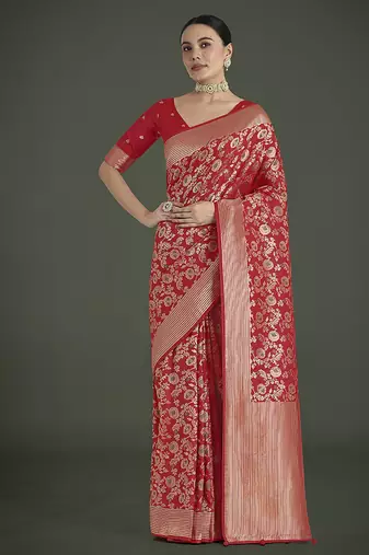 Banarasi silk red zaal pattern traditional saree