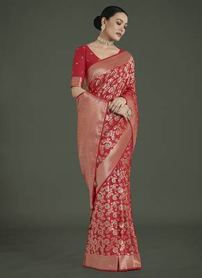 Banarasi silk blend red zaal pattern with zari weaving work saree 2