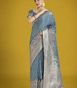 Dusty cyan weaving banarasi satin silk saree