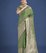 Dusty green weaving banarasi satin silk saree