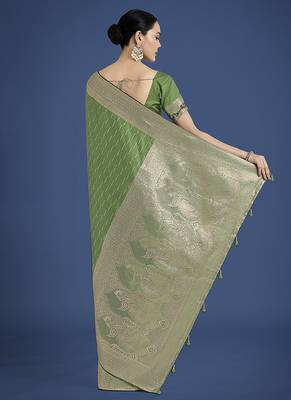 Dusty green weaving banarasi satin silk blend saree 4