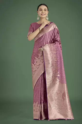 Dusty rose pink weaving banarasi satin silk trendy saree for festival