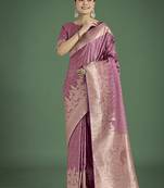 Dusty rose pink weaving banarasi satin silk saree