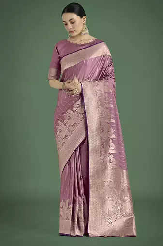 Dusty rose pink weaving banarasi satin silk blend saree