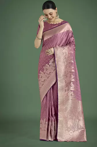 Dusty rose pink weaving banarasi satin silk blend saree
