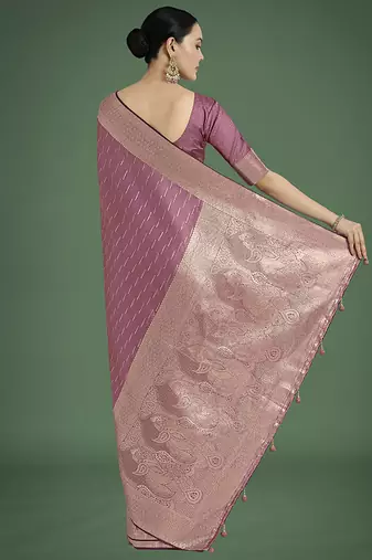 Dusty rose pink weaving banarasi satin silk blend saree