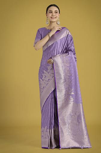 Dusty lavender weaving banarasi satin silk trendy saree for festival