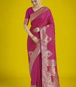 rani pink woven banarasi satin silk saree