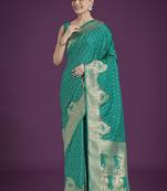 Gorgeous turquoise woven banarasi satin designer silk saree